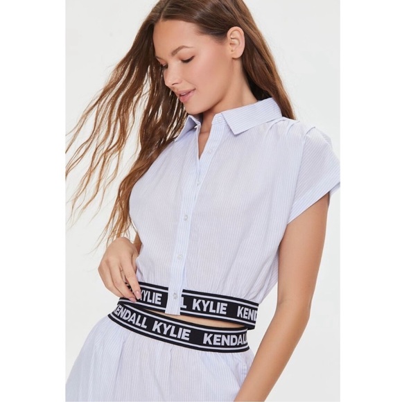 Kendall & Kylie Forever 21 NWT Pinstriped Poplin Shirt XL - Picture 1 of 9